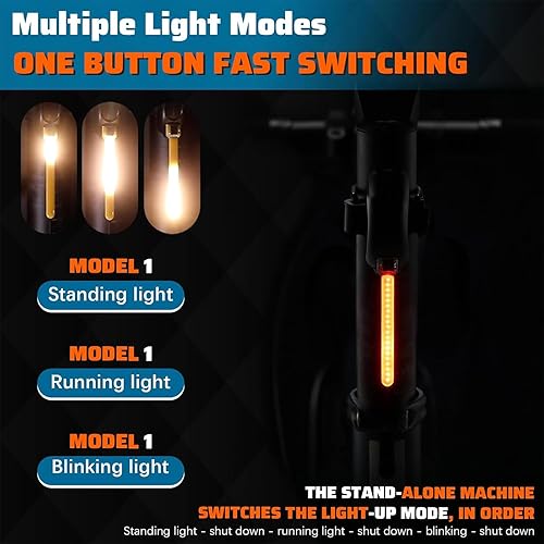 Miniatura 3 de Luz trasera LED para bicicleta, luz de ciclismo de meteoritos - Múltiples modos, recargable por USB, impermeable, adecuada para la mayoría de postes