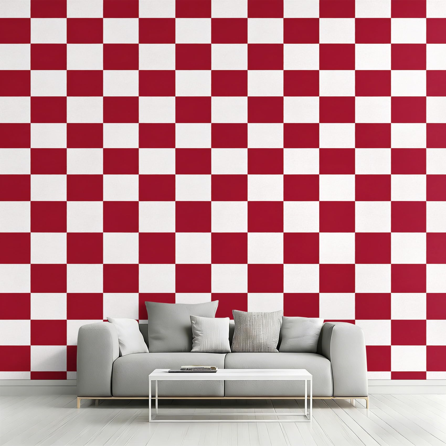 Non-Woven Red Checkered Wallpaper - Modern Plaid Wall Mural for Bedroom, Living Room Background Decoration, Home Decor Photo Wall Paper 200x140 cm (WxH)