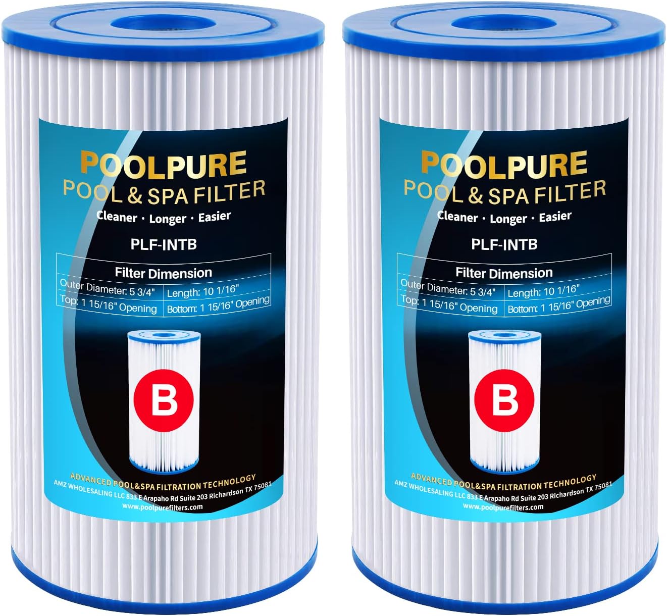 POOLPURE Type B Replacement Pool Filter, Compatible with Intex 29005E Easy Set Swimming Pool Filter Cartridge, 2 Pack