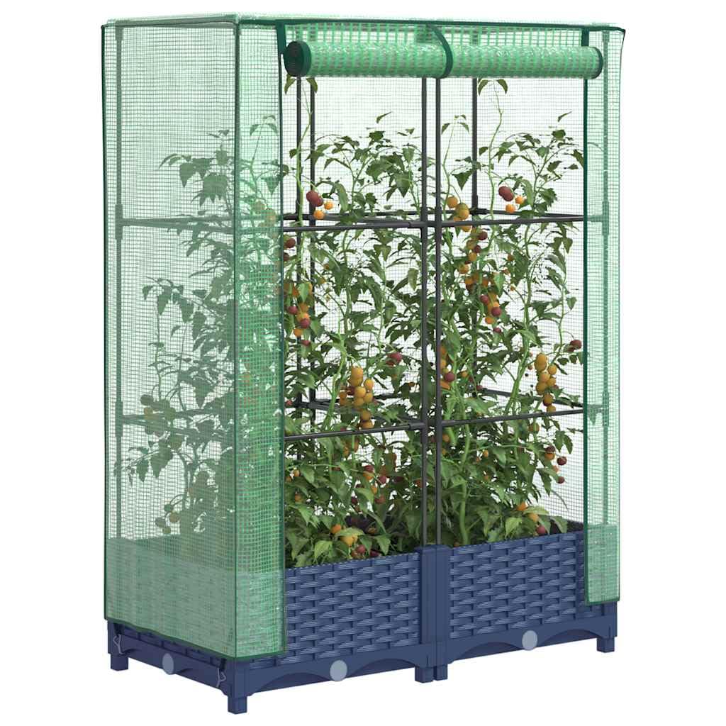 Aiuola Rialzata con Serra Effetto Rattan 80x40x123 cm | Fioriera da esterno in PP grigio per coltivare erbe aromatiche e fiori su balcone, terrazza o giardino.
