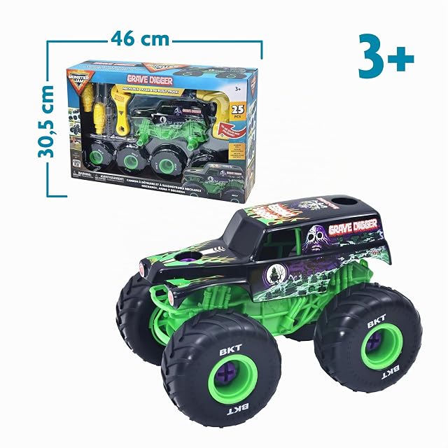 Foto 2 de 7 de MonsterJam Mechanix - Vehículo a Escala 1:18 con Piezas Desmontables, Incluye Destornillador y 4 Ruedas…