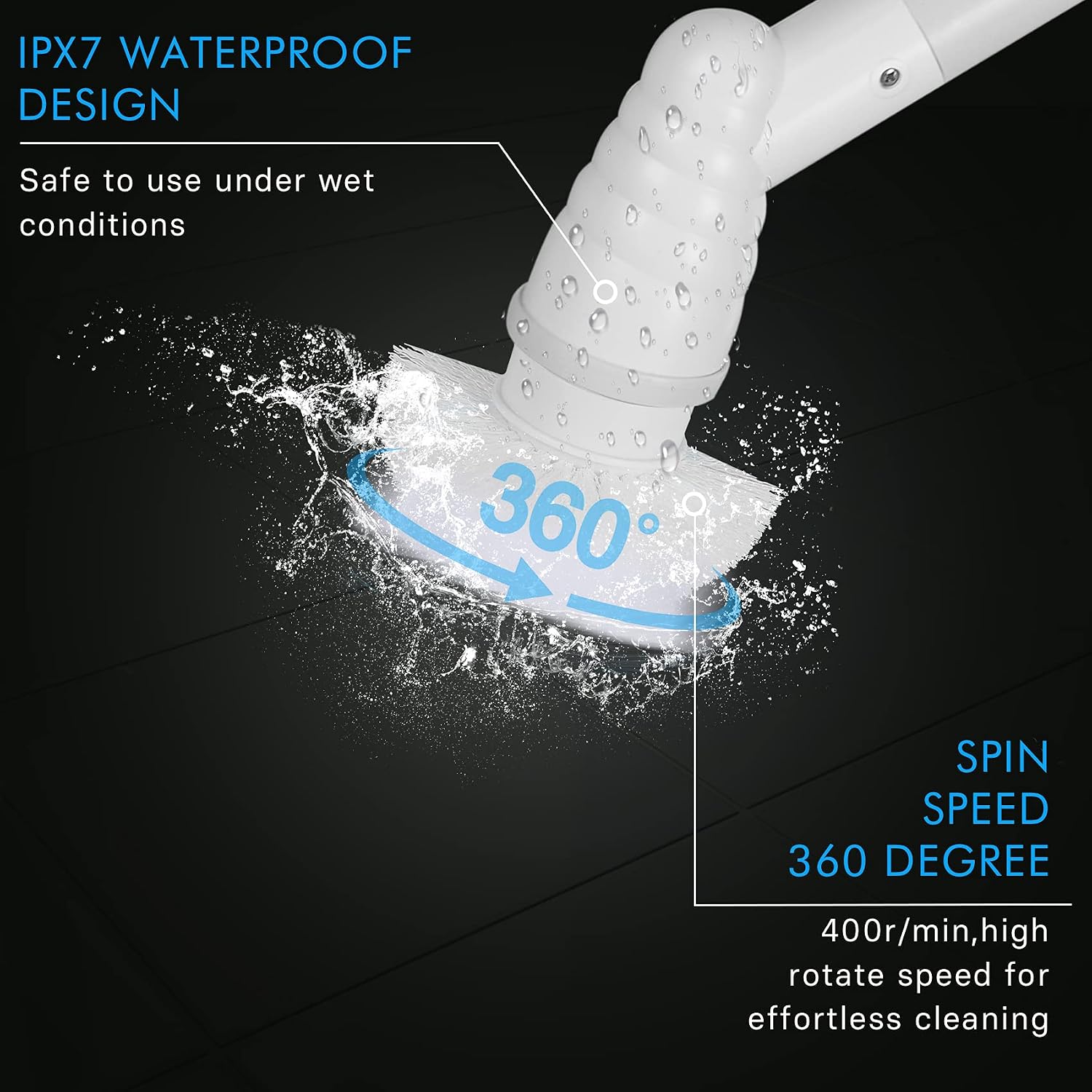 Vuitte Electric Spin Scrubber,Shower Cleaning Brush,Removable Handle,Tile, Floor, Wall and Kitchen,360 Cordless Electric Bathroom Cleaning Brush with 3 Replaceable Cleaning Brush Scrubber Heads