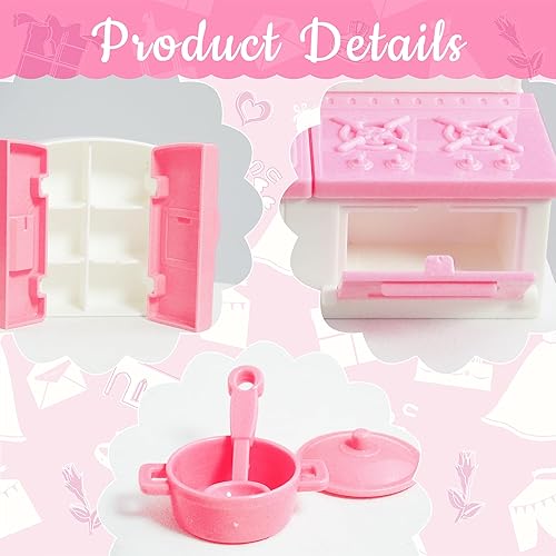 Miniatura 3 de Juego de 10 piezas de mini cocina para casa de muñecas, juego de cocina en miniatura, mini cocina para niños, casa de muñecas, muebles y accesorios,