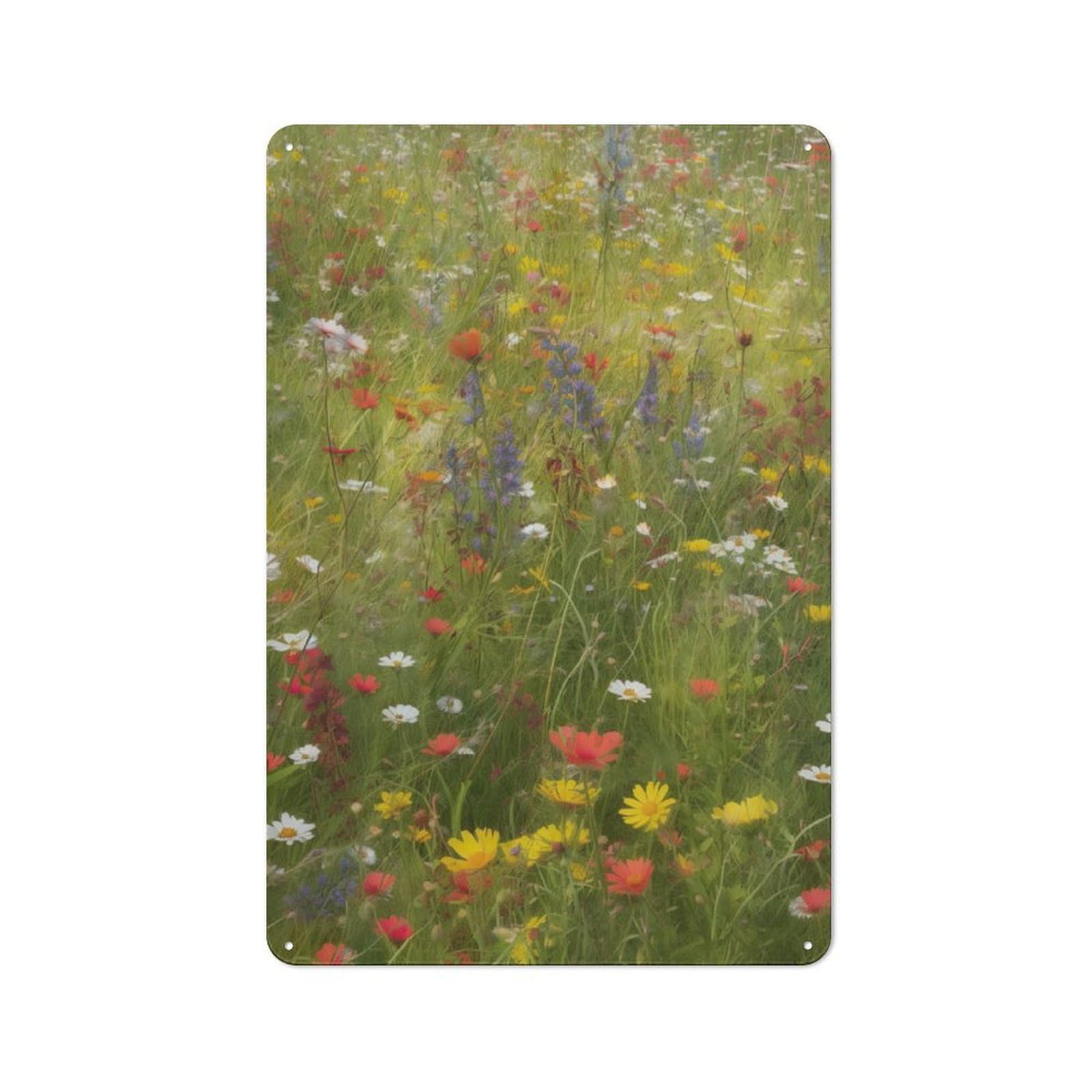 Junmoney Wildflower Field Retro Tin Sign 30X20cm For Workshop Wall, For Collectors Of Retro Metal Wall Decor