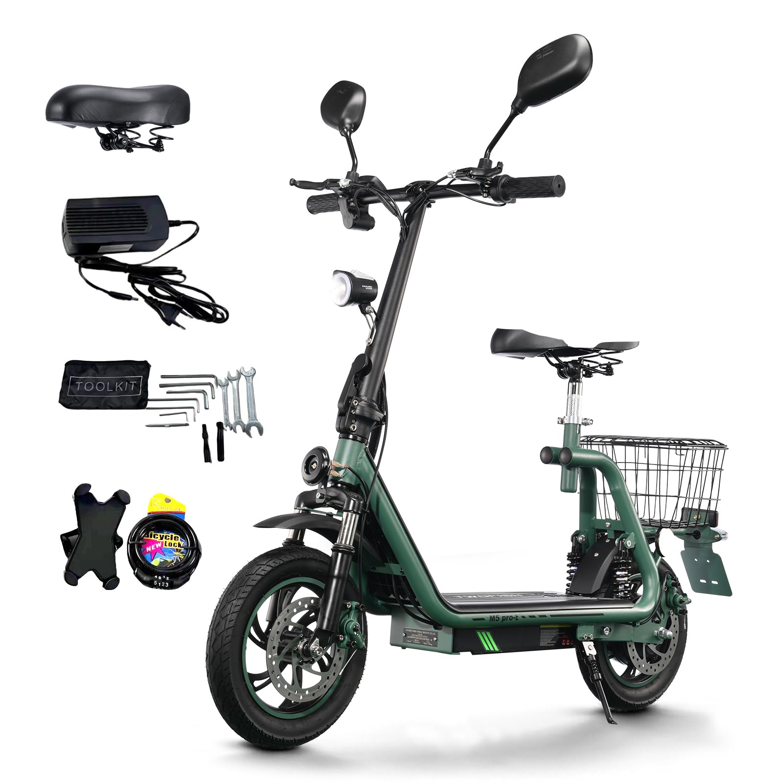 TWOFISH Monopattino Elettrico per Adulti, Scooter Elettrico da 12 Pollici Dotato di Motore da 500 W, Batteria da 48 V 13 Ah, Velocità Massima di 25 km/h, Capacità di Carico di 120 kg