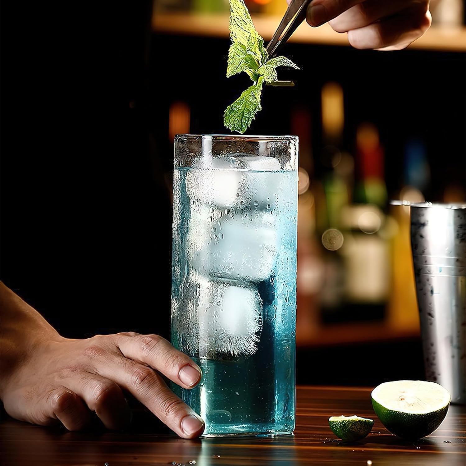 HENGBIRD Bicchieri da Long Drink Trasparenti 400 ml, Set 4 Pezzi, Sottili Quadrati in Vetro Borosilicato, Eleganti per Acqua, Succo, Birra, Bevande e Cocktail Mojito