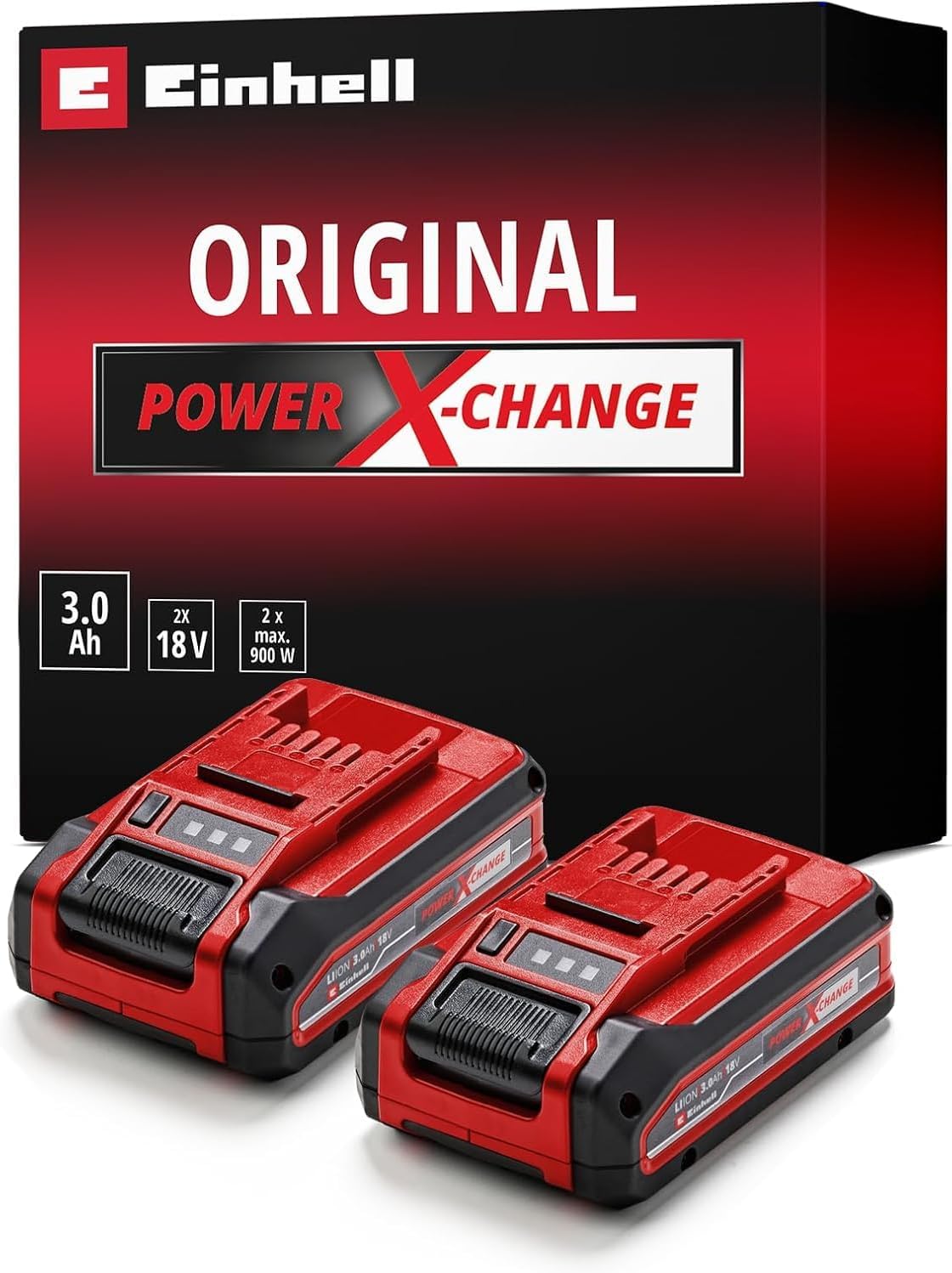 Einhell 18V 3.0Ah Plus Lithium-Ion Battery Twinpack Power X-Change, 2nd Generation, Extra Power for Intensive Operation, 2 x Batteries Universally Compatible with All PXC Machines