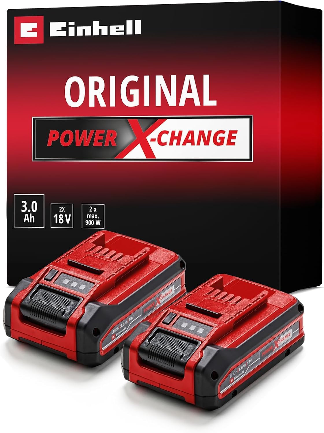 EinhellPower X-Change Plus 18V, 3.0Ah Lithium-Ion Battery Twinpack - 2nd Generation, Extra Power for Intensive Operation - 2 x Batteries Universally Compatible with All PXC Machines