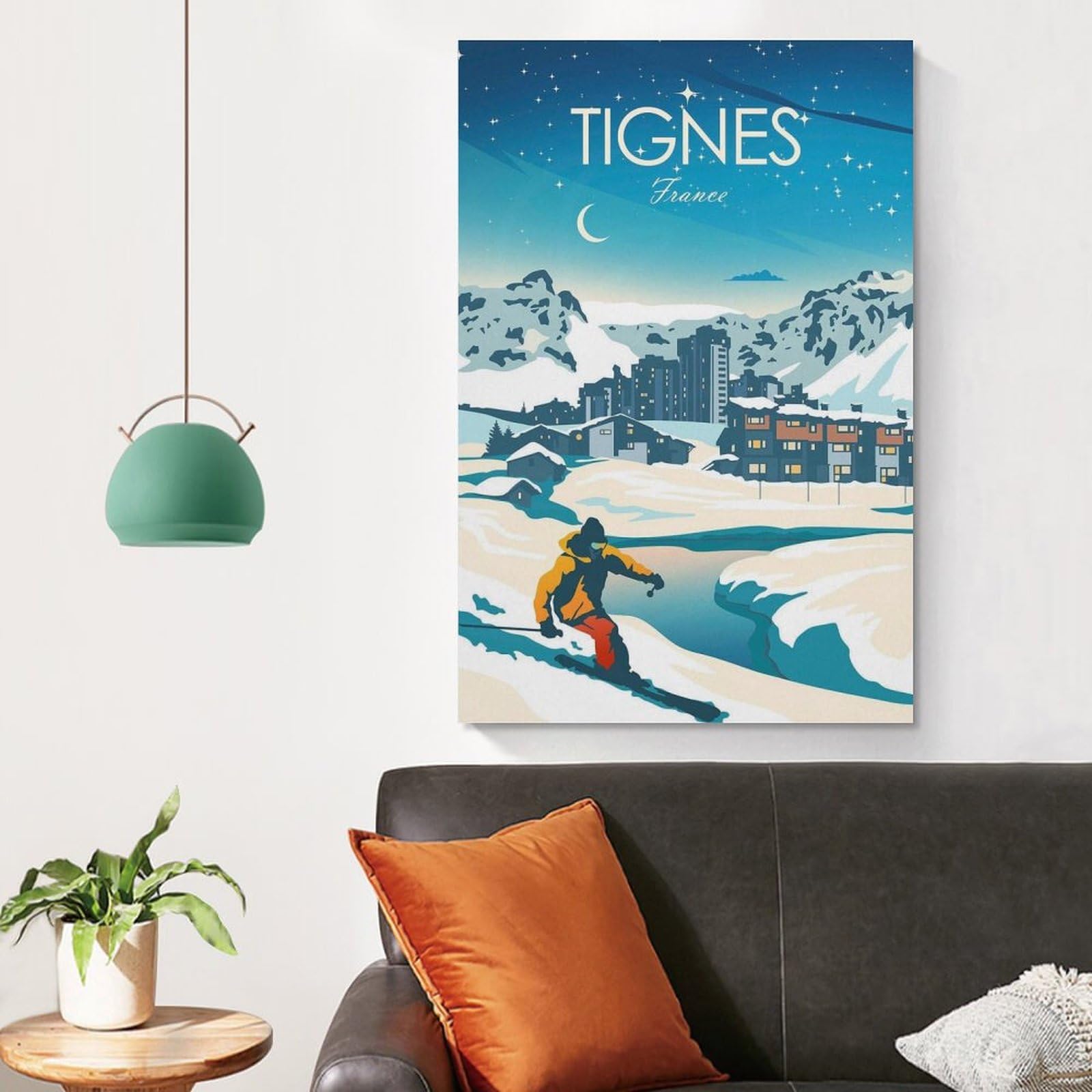 FUPMTKLT Poster su tela, motivo: Ski Tignes France Skiers, decorazione per camera da letto, ufficio, camera da letto, regalo, 60 x 90 cm