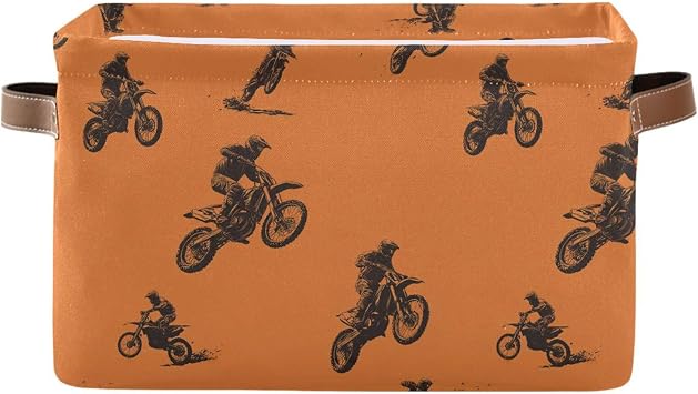 Pfrewn Storage Basket Bins Foldable Dirt Bike Jumps Orange Laundry Hamper Box Organizer for Home Boys Girls Office Closet Shelf Nursery Baskets, 1 pcs