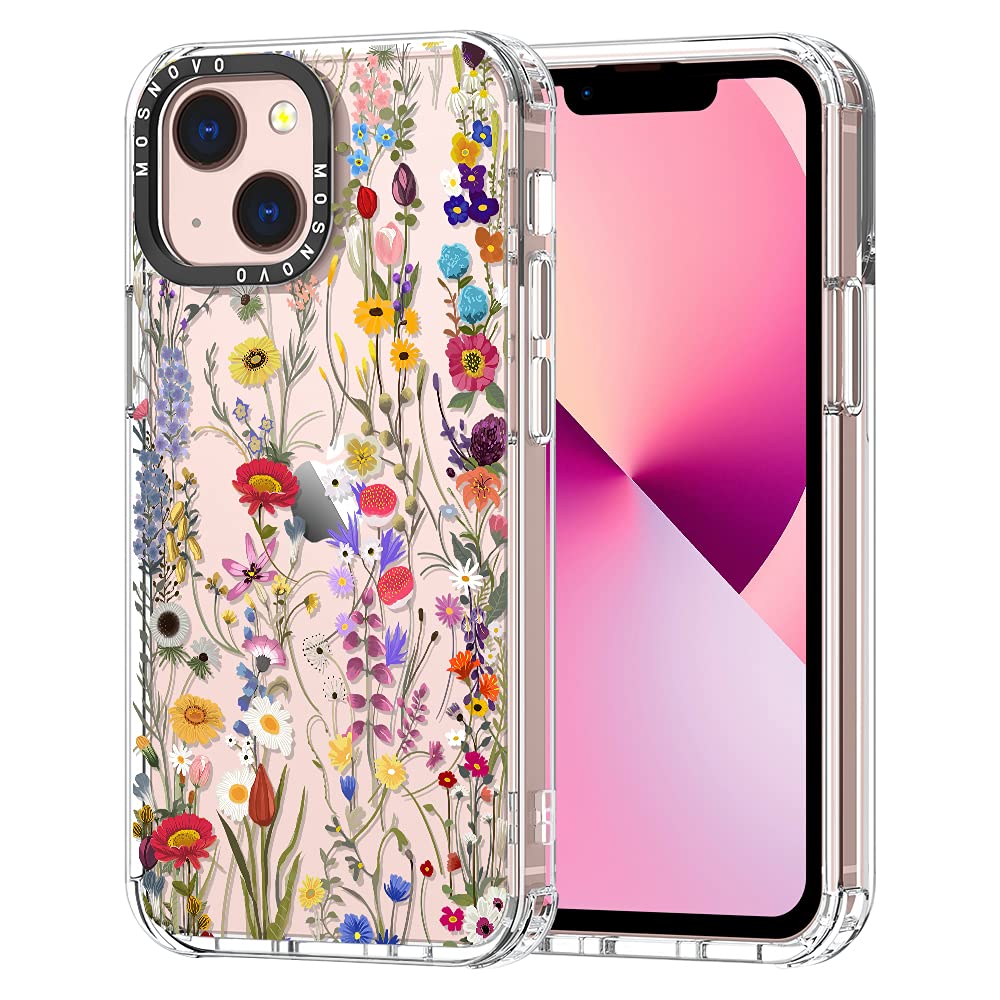MOSNOVO Compatible with iPhone 13 Mini Case, Wildflower for Girl Women [ Buffertech Impact ] Transparent TPU Bumper Clear Phone Case Cover Designed for iPhone 13 Mini 5.4 Inch
