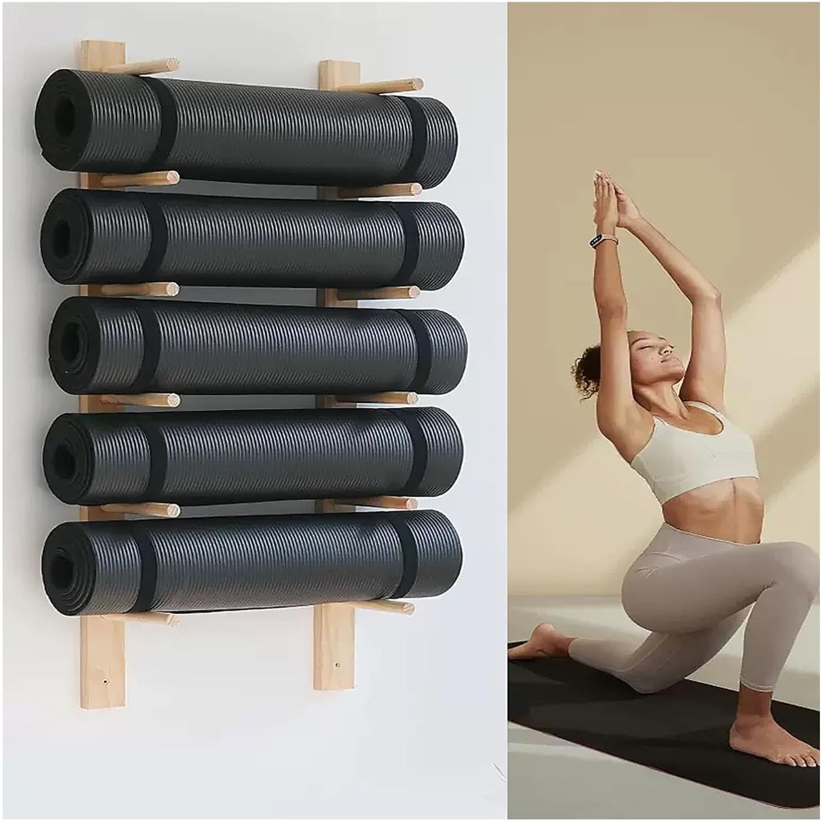 Estante De Almacenamiento para Esterilla De Yoga para Colgar En La Pared, Estante Organizador De Espacio Pequeño para El Hogar Comercial para Esterillas De Ejercicios con Rodillos De Espuma