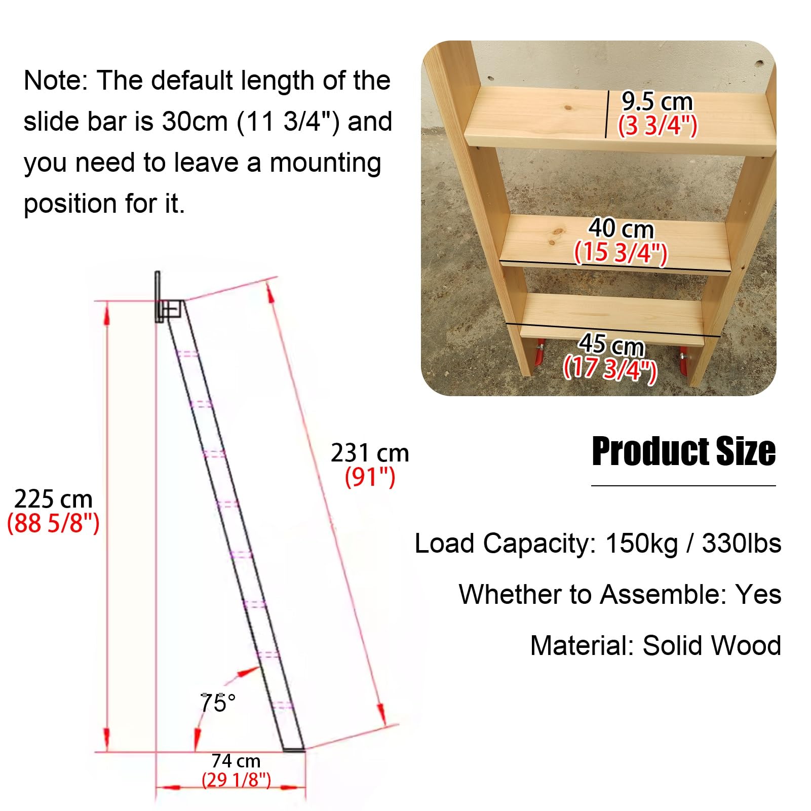 Escaleras para Áticos Escalera Telescópica de Escape para Áticos Montada en La Pared, Escalera Recta de Madera Maciza para Áticos con Toboganes de Metal, Escalera Retráctil para Literas, Sótanos, Tech
