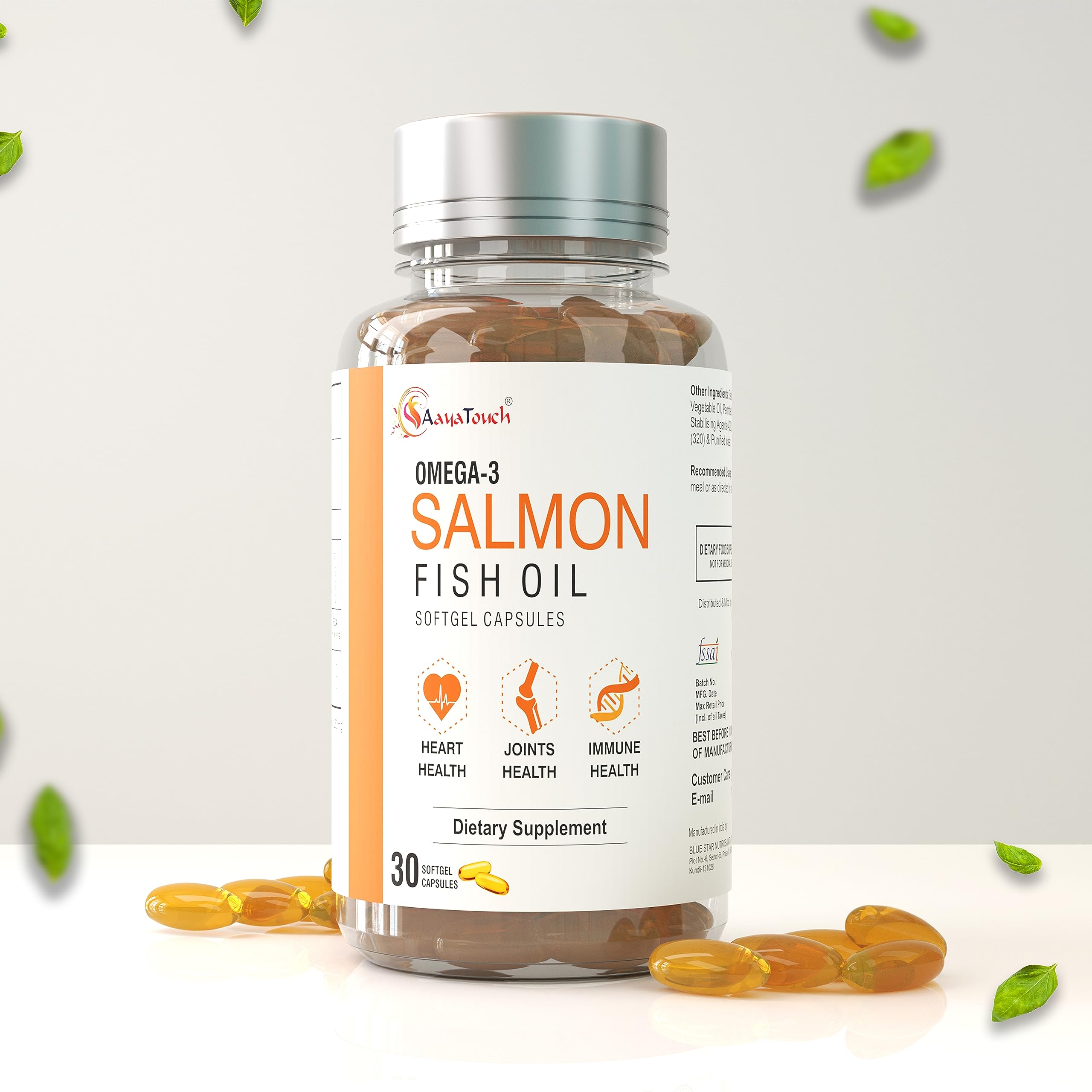 AayaTouch Omega 3 Salmon Fish Oil Capsules for Men & Women | 1000mg Omega 3 with 180 mg EPA & 120 mg DHA | No Fishy Burps | Omega 3 Fish Oil Supports Healthy Heart, Brain & Bones | 30 Softgels | (B0CHFMJ3XL) Amazon Price History, Amazon Price Tracker