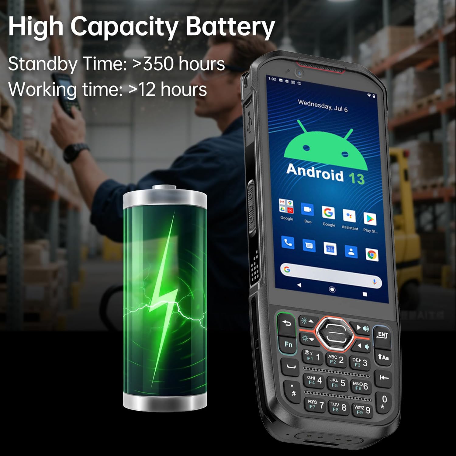 2025 Android13 PDA, skaner kodów kreskowych 6 GB + 64 GB z klawiaturą, wyposażony w skaner kodów QR 1D 2D, obsługa hot-swap, BT, WiFi, 4G LTE, NFC, 8-rdzeniowy procesor do zbierania danych