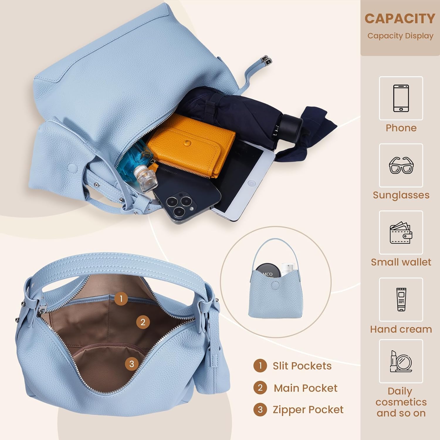 Genuine Leather crossbody Bag for Women, Slouchy crescent Hobo bag Purses shoulder bag with Adjustable Strap - Image 3