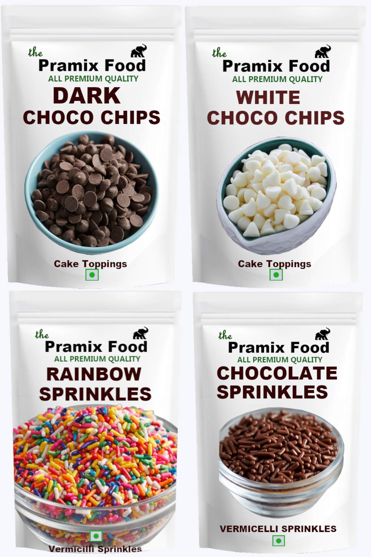 Pramix Premium Cake Decorative Combo of Sprinkles, Dark Chocolate Chips and Milk Chocolate chips 200 gm (Eack Pack Wt. 50 gm)