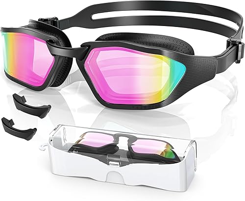 Miniatura 15 de Greatever Sleek Swim Goggles Unisex-Adult, UV400 Protection Swimming Goggles, HD Wide View Goggles, Anti Fog No Leakage G14-negro/Lente de plata