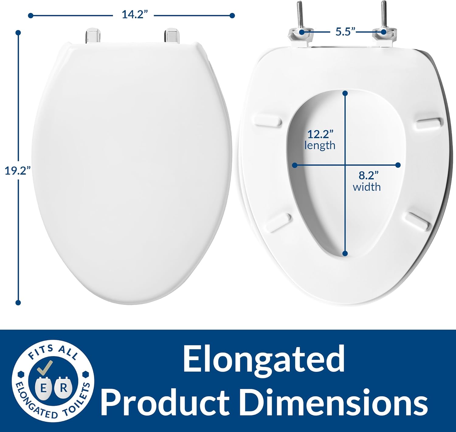 BEMIS 1900SS Commercial Heavy Duty Closed Front Toilet Seat with Cover, Industrial Seat with Chrome No Slam Hinges, Made in USA, Elongated, White