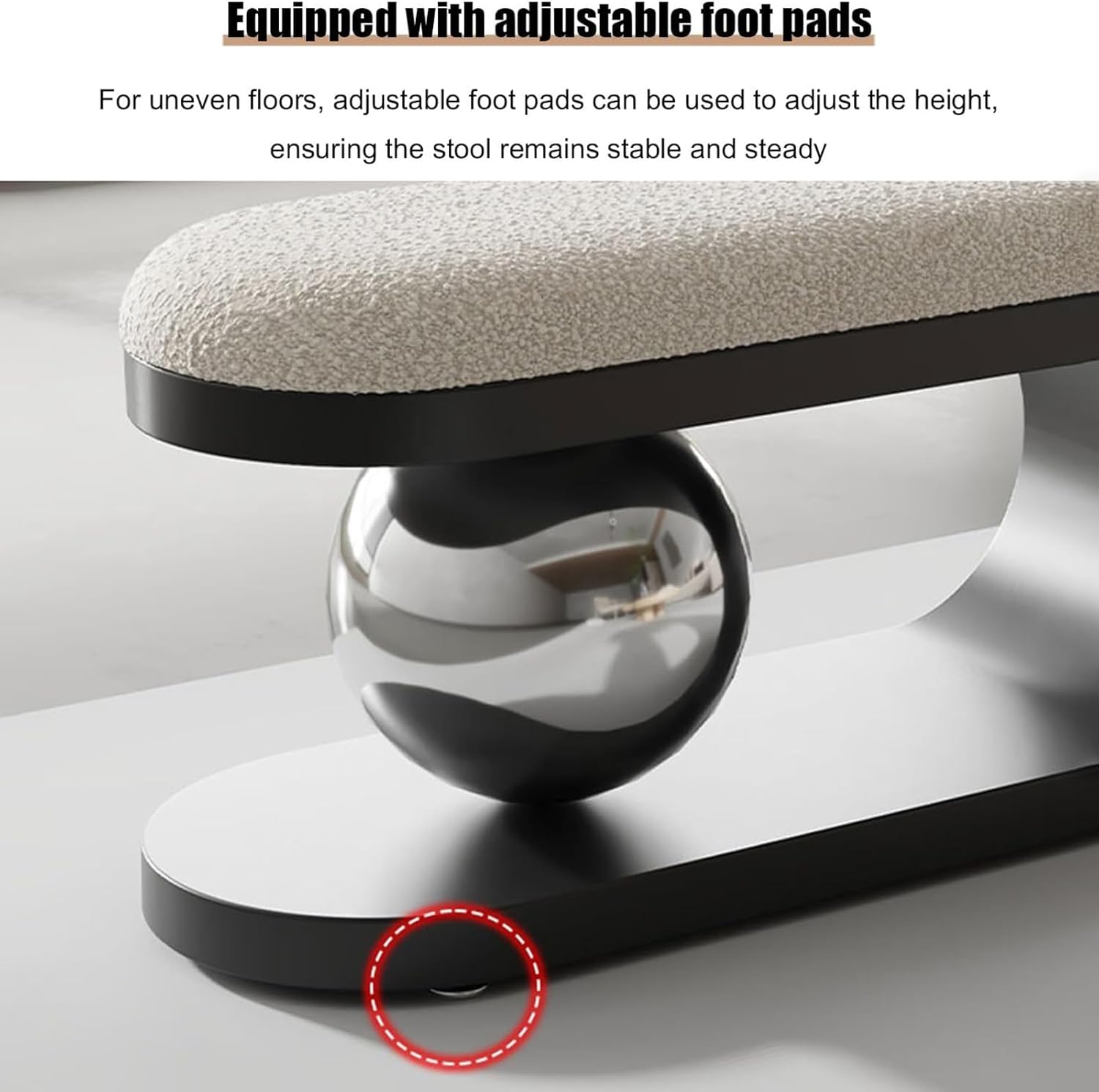 Modern Upholstered Entryway Bench, Boucle Bench with Metal Legs, Lambswool Cushioned Seating, Shoe Changing Bench, End of Bed Bench for Living Room, Bedroom(80cm-31.5in, Silver)