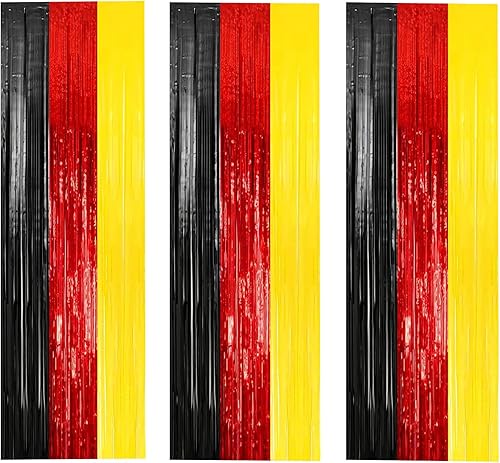 Miniatura 2 de Suministros para fiesta de cumpleaños de Mickey - Cortinas de flecos de papel de aluminio de oropel negro, rojo y amarillo, fondo de caricatura,