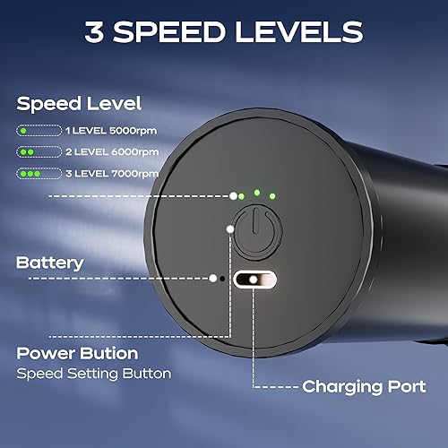 Miniatura 6 de Oley - Pistola de masaje muscular vibrante de tejido profundo, masajeador eléctrico de mano con 3 velocidades y 4 cabezas, herramienta de masaje