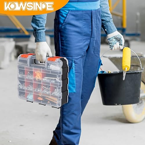 Miniatura 5 de Organizador de herramientas de doble cara, caja de almacenamiento de herramientas, organizador de piezas pequeñas de 34 compartimentos con divisores