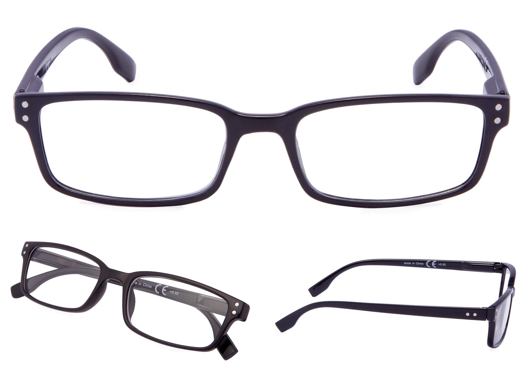 LUR READING GLASSES 4 pack Stylish Rectangular Frame Readers (Black, +1.25)