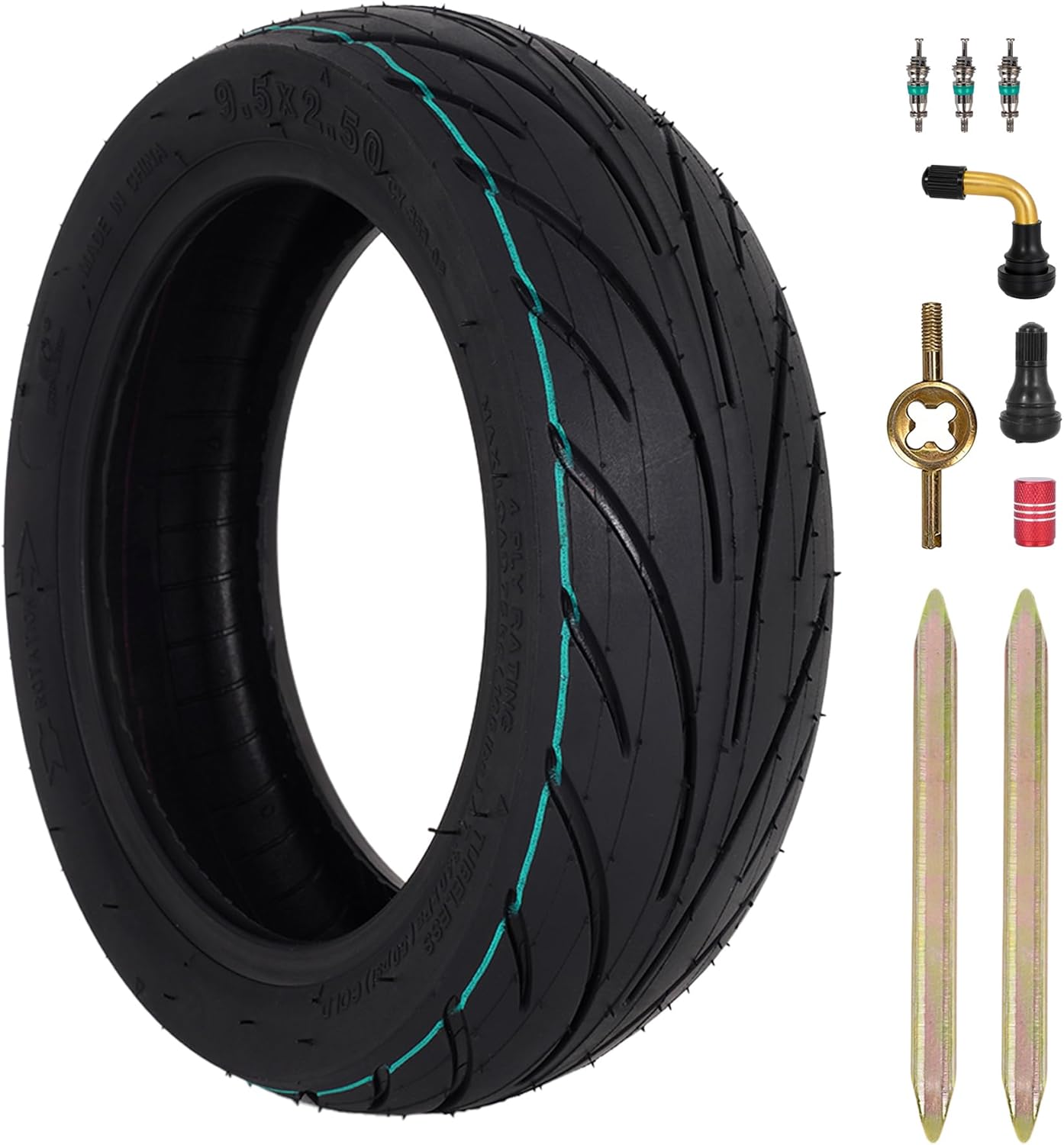 9.5x2.50 E-Scooter Tubeless Tire - 9.5 Inch 9.5x2.5 Tubeless Tire for NIU KQi3/Pro/Max - Rear/Front Wheel Replacement - with Angled/Straight Valve Stem - 2 Pack