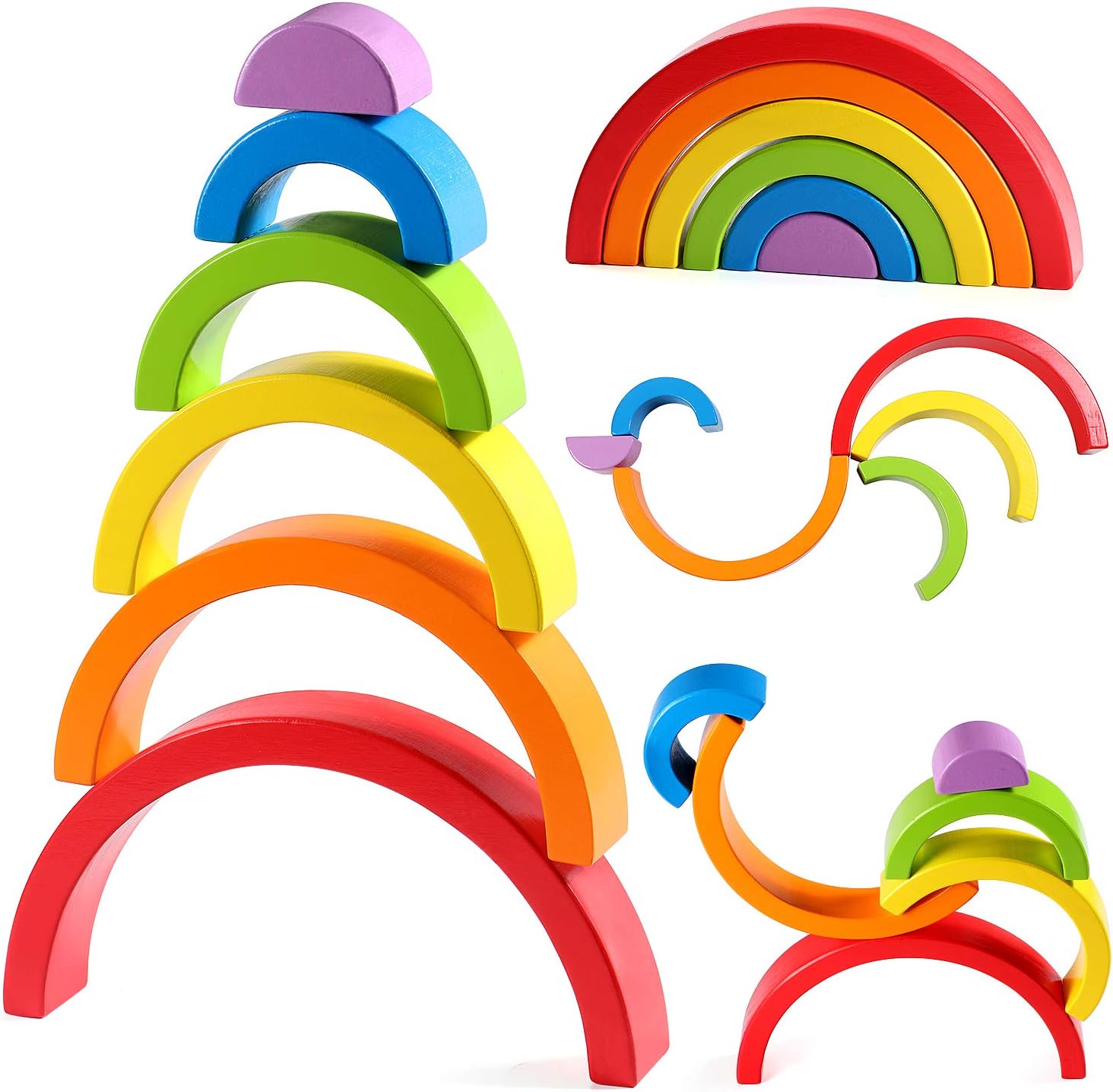 Lewo Wooden Toys Rainbow Stacker Large Nesting Puzzle Blocks Sorting Stacking Plugging Educational Toys for 2 3 4 Year olds Toddlers Kids Boys Girls