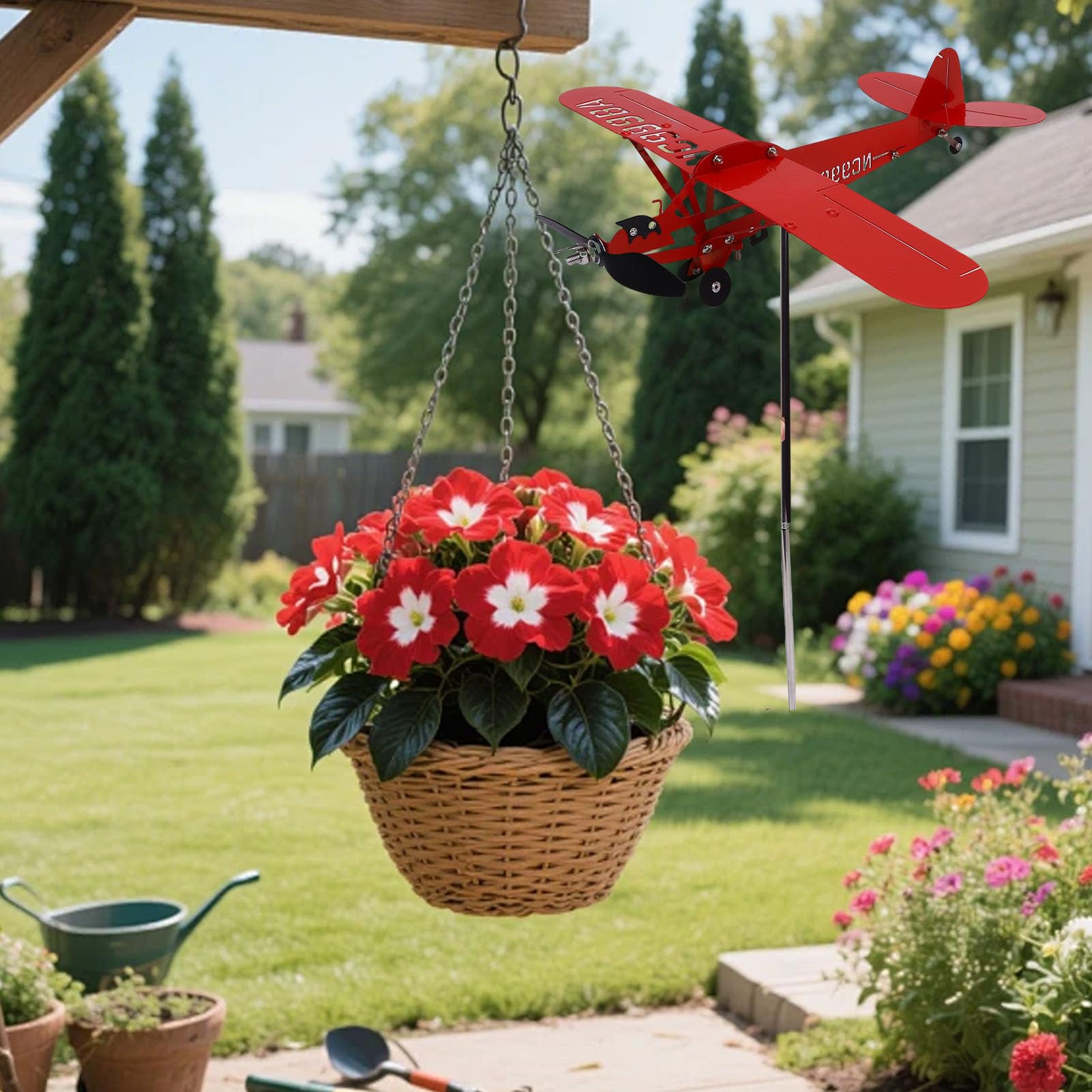 Girandola a vento in metallo per aeroplano, scultura a vento per esterni, banderuola per giardino, ornamenti da giardino, regali per gli amanti del volo