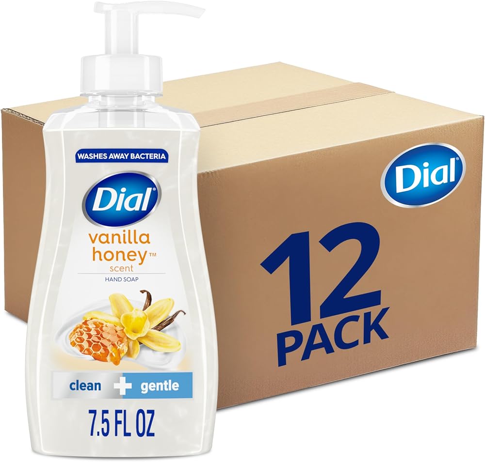 Dial Liquid Hand Soap, Vanilla Honey, 7.5 fl oz, Pack of 12 | Gentle on skin, creamy lather, clean rinsing formula, includes 12 bottles, vanilla honey scent, cream form