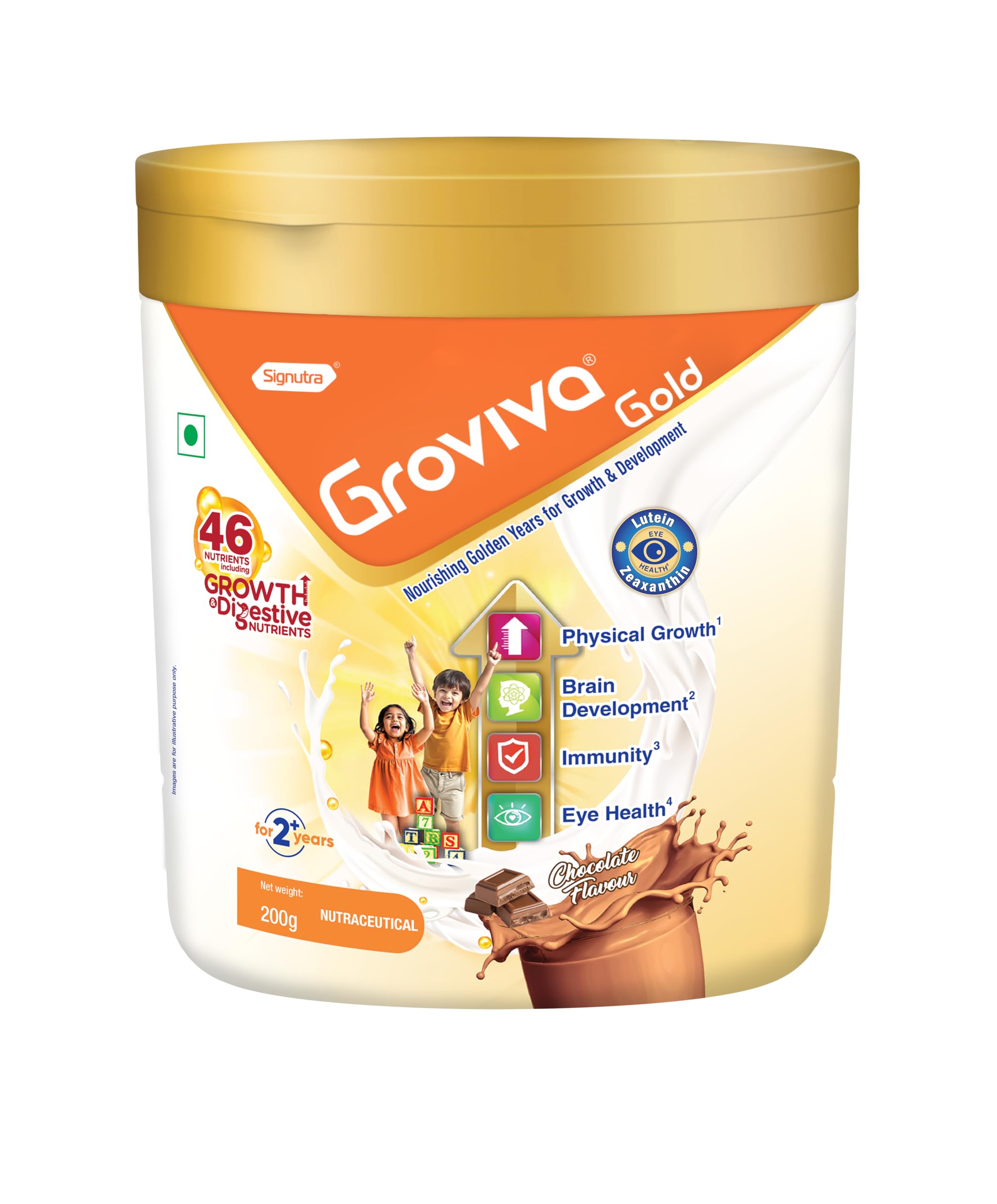 Groviva Gold Milk Protein Powder for Kids | 2-6 Years | 200g Chocolate Jar| 46 Nutrients | Growth & Digestive Nutrients | Supports Physical Growth, Brain Development, Immunity & Eye Health-image-19