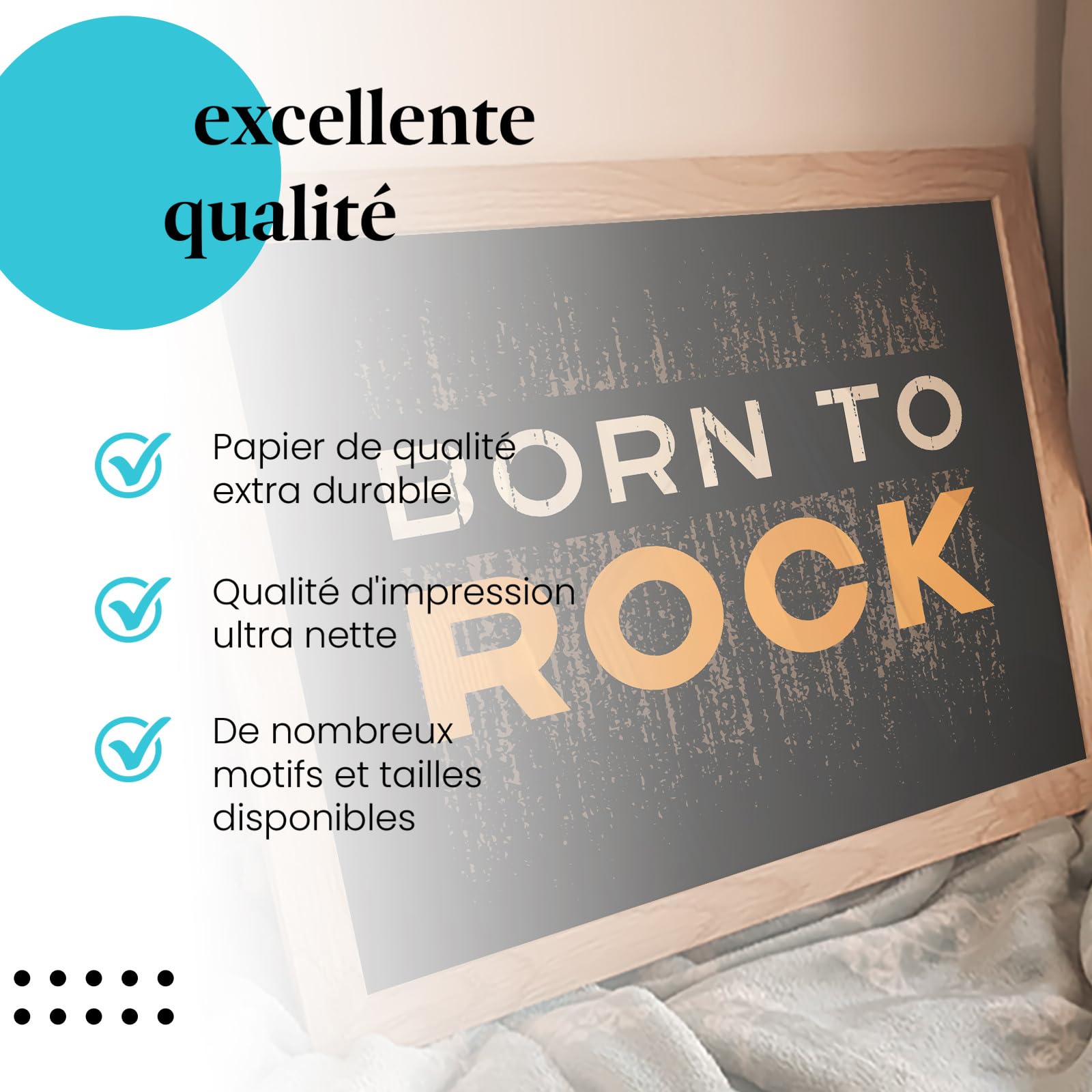 Postereck - 2342 - Impression Rétro Slogan Born To Rock Musique Vintage – Art Mural, Rock, Citation, Rétro - toile - 100,0 cm x 75,0 cm