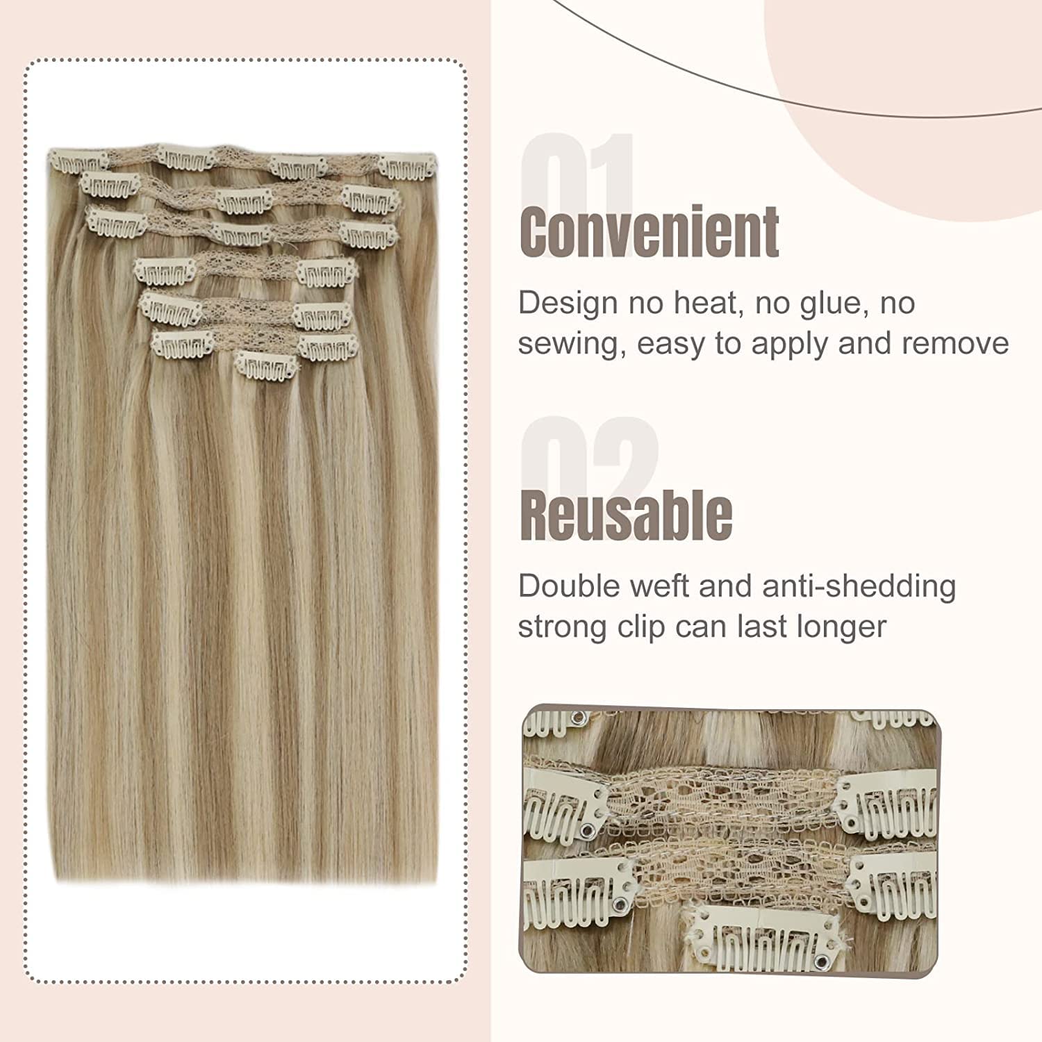 Fshine Clip Capelli Estensioni 50CM 120g 7Pcs Extension Capelli Remy Clip Biondo Cenere Scuro Con Highlighted Del Biondo Dorato Clip In Hair Extension Real Hair Brasiliani #16P22