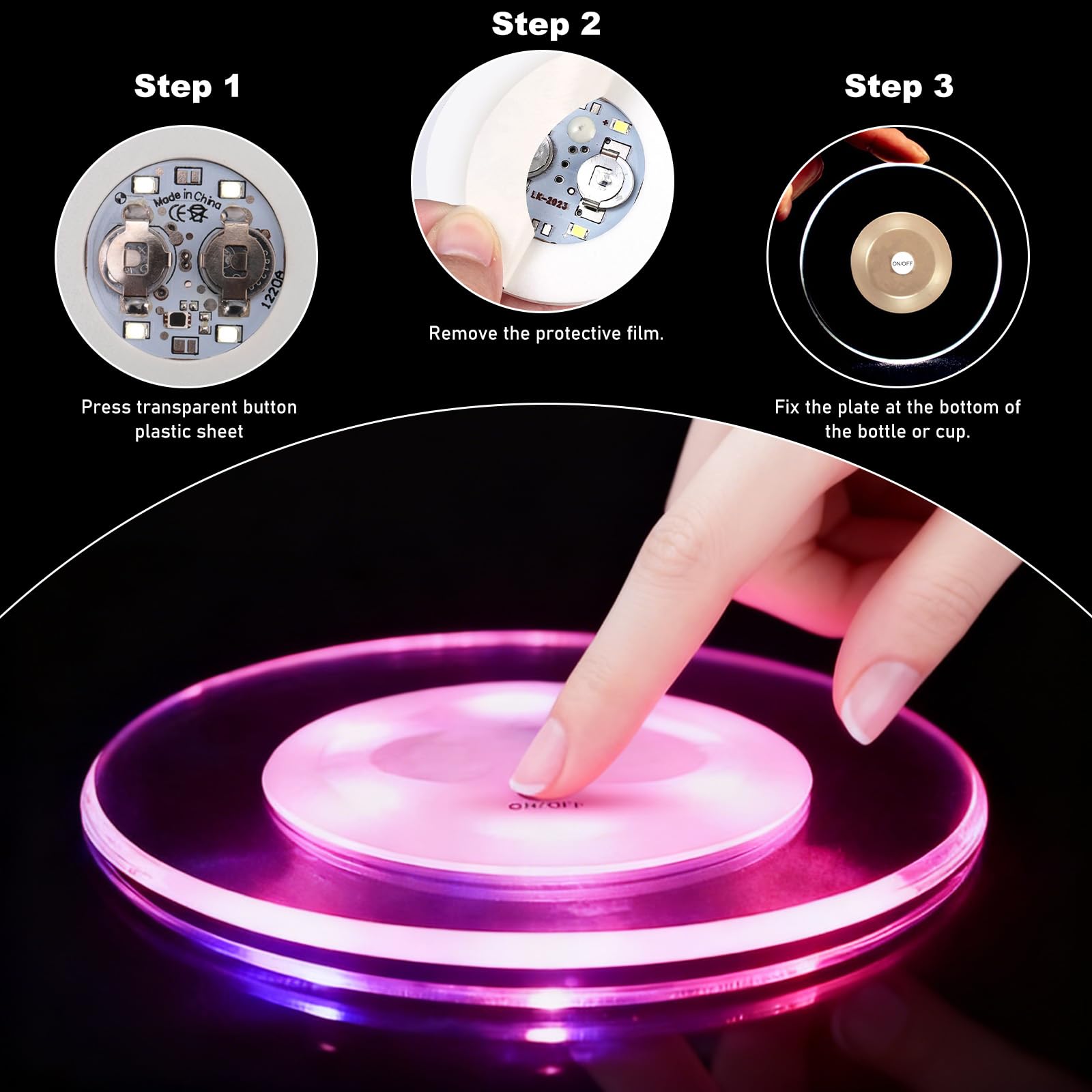 Lot De 8 Dessous De Verre Lumineux LED 6cm - 8 Couleurs, 3 Modes Pour Fêtes Et Ambiance