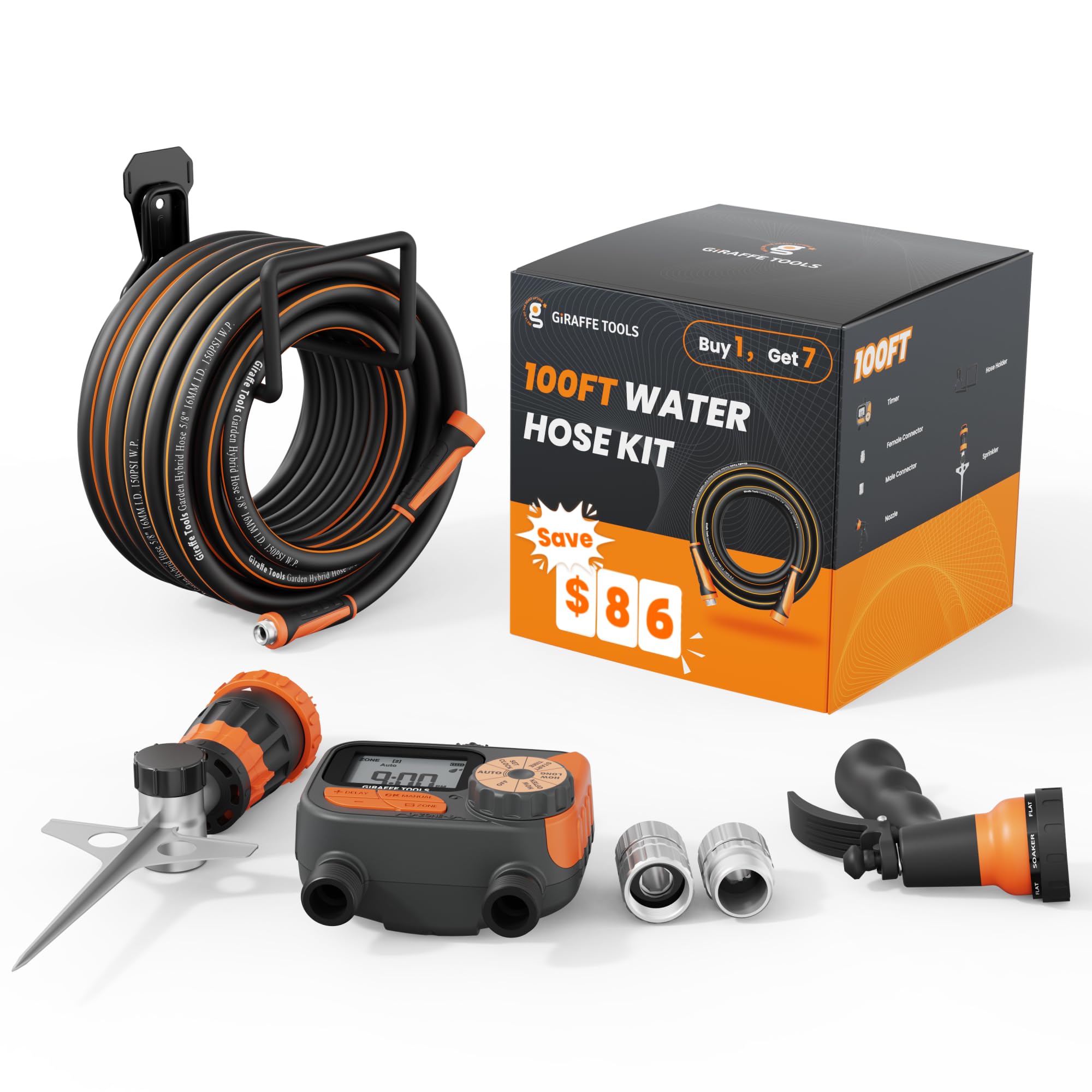 Giraffe Tools Garden Hose 5/8", Water Hose Heavy Duty, Flexible, Lightweight Hybrid Hose with Bend Protection, 2.5ft Male to Female Fittings, Burst 600 PSI, Short Leader Hose — view 15