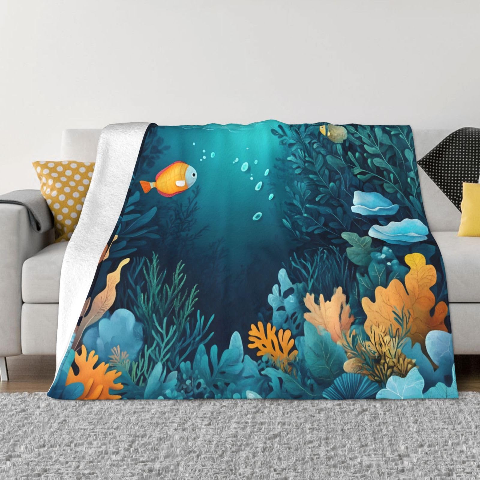 Couverture de canapé chaude flanelle plaid lit 203x152 poisson pour chambre et salon