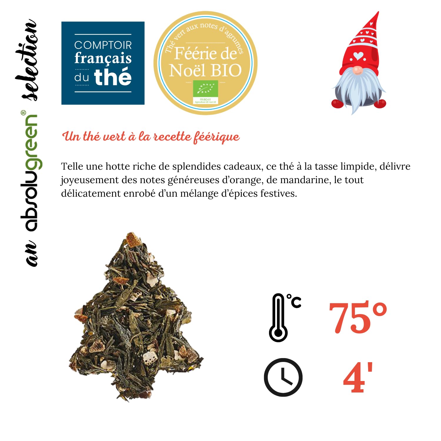 Coffret de Noël – Comptoir Français du Thé – 5 Thés Gourmands et Festifs en Pochettes de 20g – Coffret Cadeau Blanc Édition Limitée