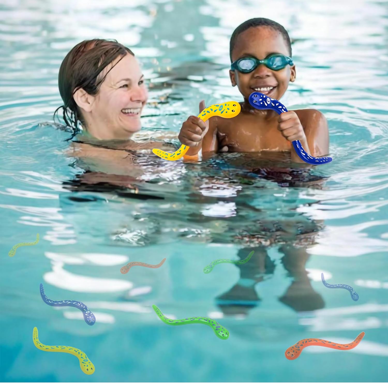 4Pcs Pool Diving Toys for Kids - Eels Snake Diving Toys Underwater Swimming Pool Accessories, Swimming Pool Games for Kids Adult Diving