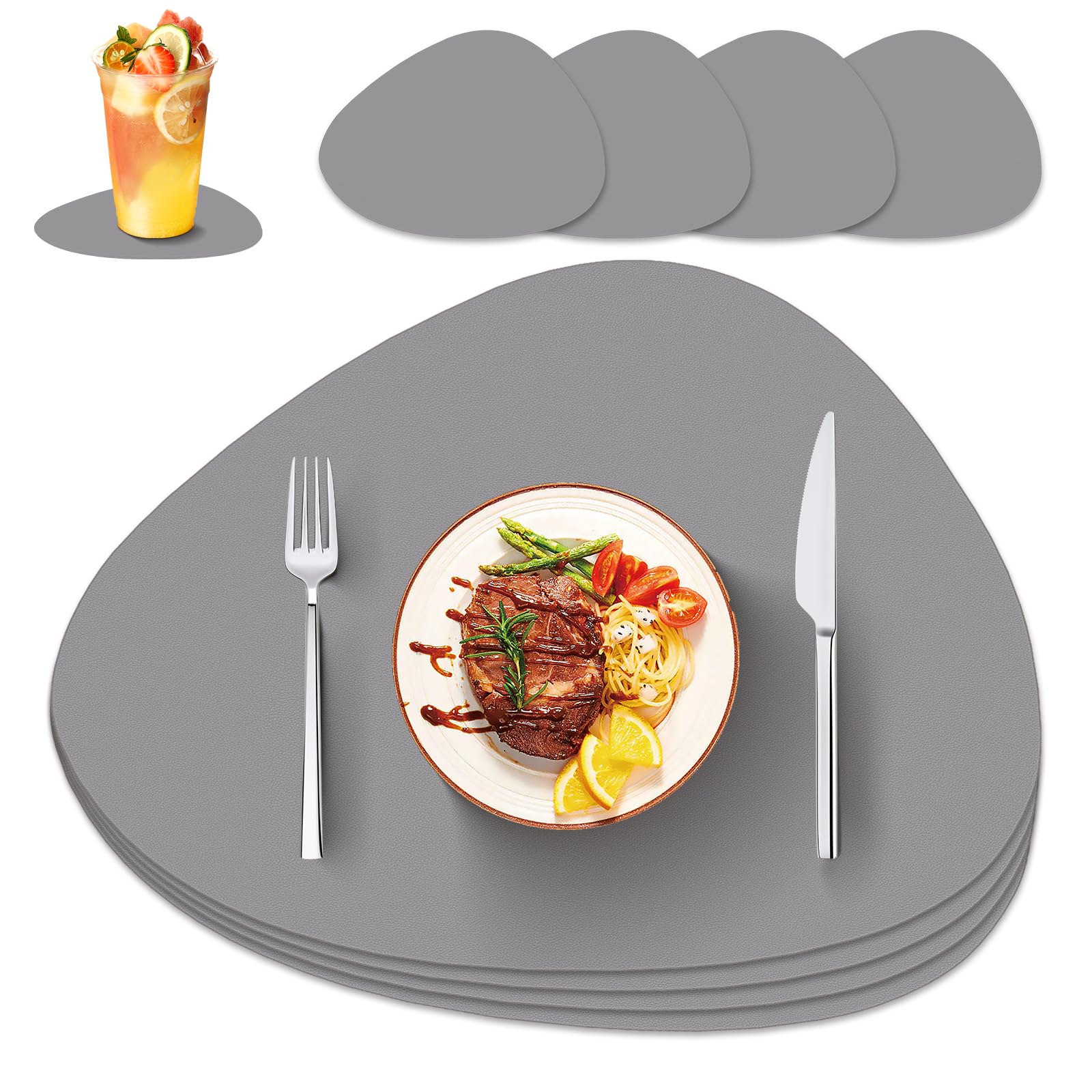 IKWOLETI Tischsets Abwaschbar mit Untersetzer - Platzsets Abwaschbar aus Kunstleder - Doppelseitige Platzdeckchen in Lederoptik - Ideal für Küche und Büro