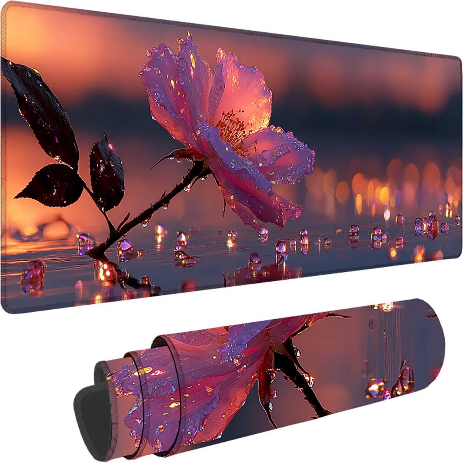 Podkładka pod mysz XXL 1200 x 600 x 3 mm, różowa podkładka pod mysz do gier kwiat ochraniacz na biurko z szytymi krawędziami, podkładka pod mysz do gier poprawia dokładność i szybkość dla graczy