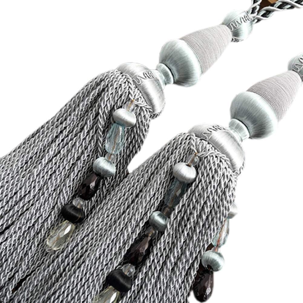 Shiny Stone 1 Pair Curtain Buckle Tassels Curtain Tiebacks Hanging Curtain Tiebacks Rope with Tassels Beaded (Blue)