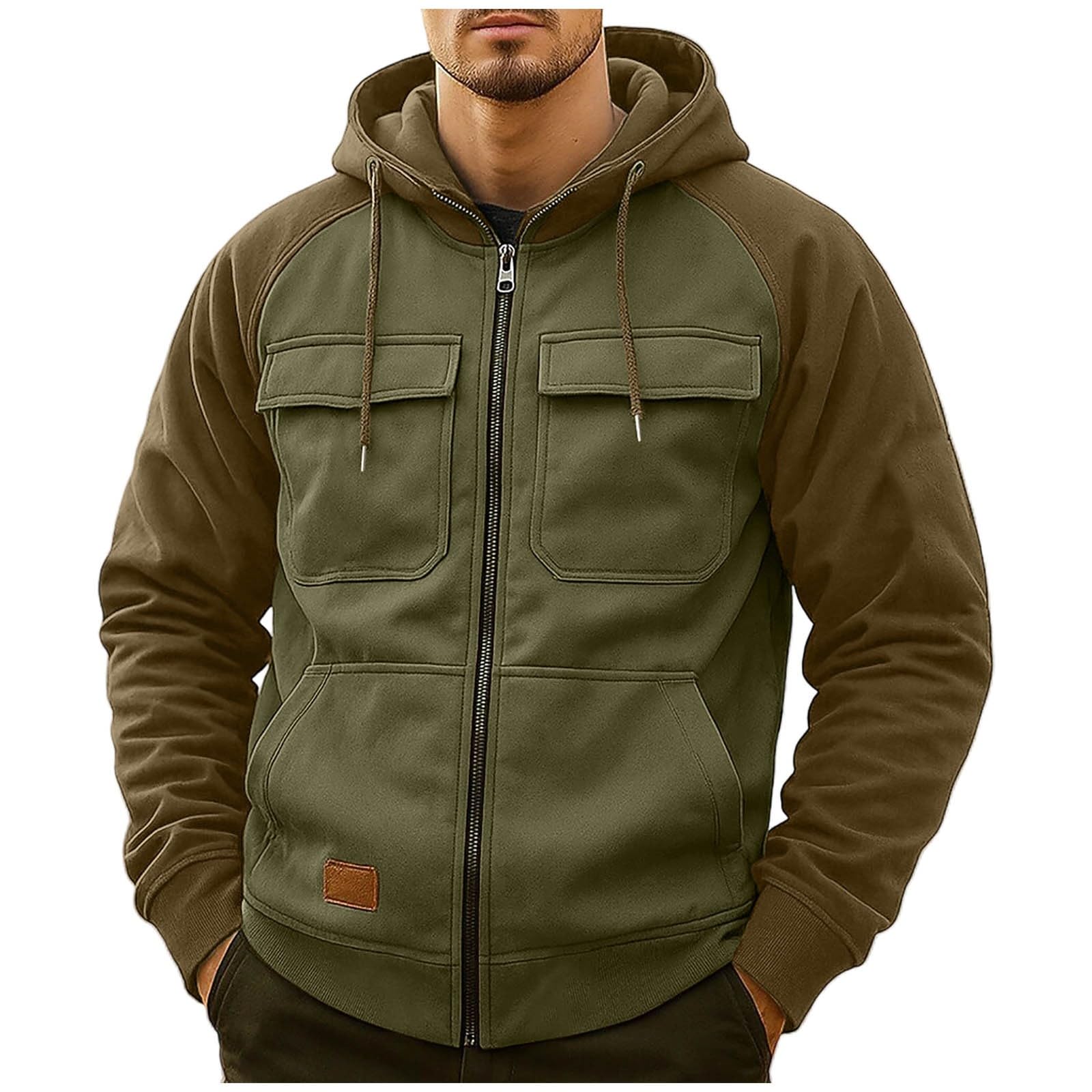 Sudadera Cremallera Hombre con Capucha Originales Costura Chaqueta Entretiempo Sudaderas de Trabajo Color Block Sweatshirt Sueltos Hoodie Moda Ropa Deportiva Fitness con Bolsillos Otoño e Invierno
