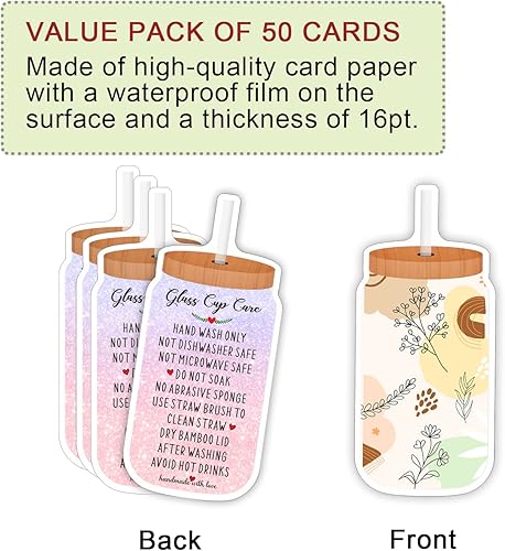 Miniatura 3 de Tarjetas de instrucciones de cuidado de tazas, inserto de instrucciones de cuidado de vasos para pequeñas empresas, tarjetas de cuidado de vasos de