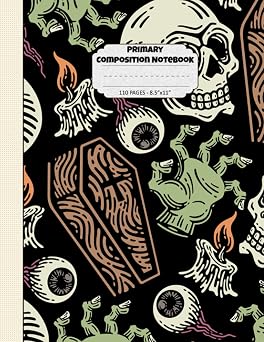 Primary Composition Notebook Blank Notebook, Blank Primary Journal Book, Logbook, Blank Book for Kids, Kindergarten Books - 110 Pages, 8.5"x11", Halloween Cover Pattern No 96