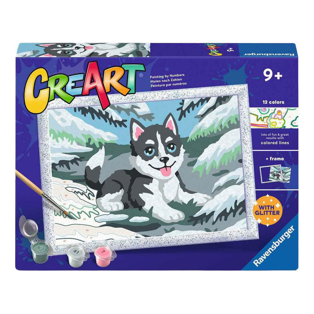 Ravensburger - CreArt Serie D - Husky Cheerful | Paint by Numbers | Paint Kit | Measures 25 x 18,30 | Kids Games 9 Years | Gift Ideas | Gift Child 9 Years
