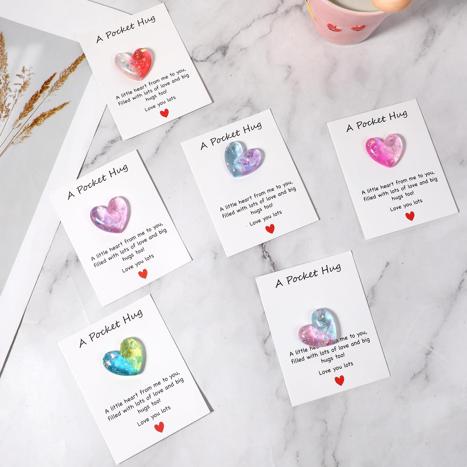 YUXIANLB 6 Pcs Pocket Hug Gift Set Heart Keepsake Tokens with Inspirational Greeting Cards Cute Thoughtful Gifts for Birthdays Anniversaries Friendship Long Distance Relationships Christmas Graduation