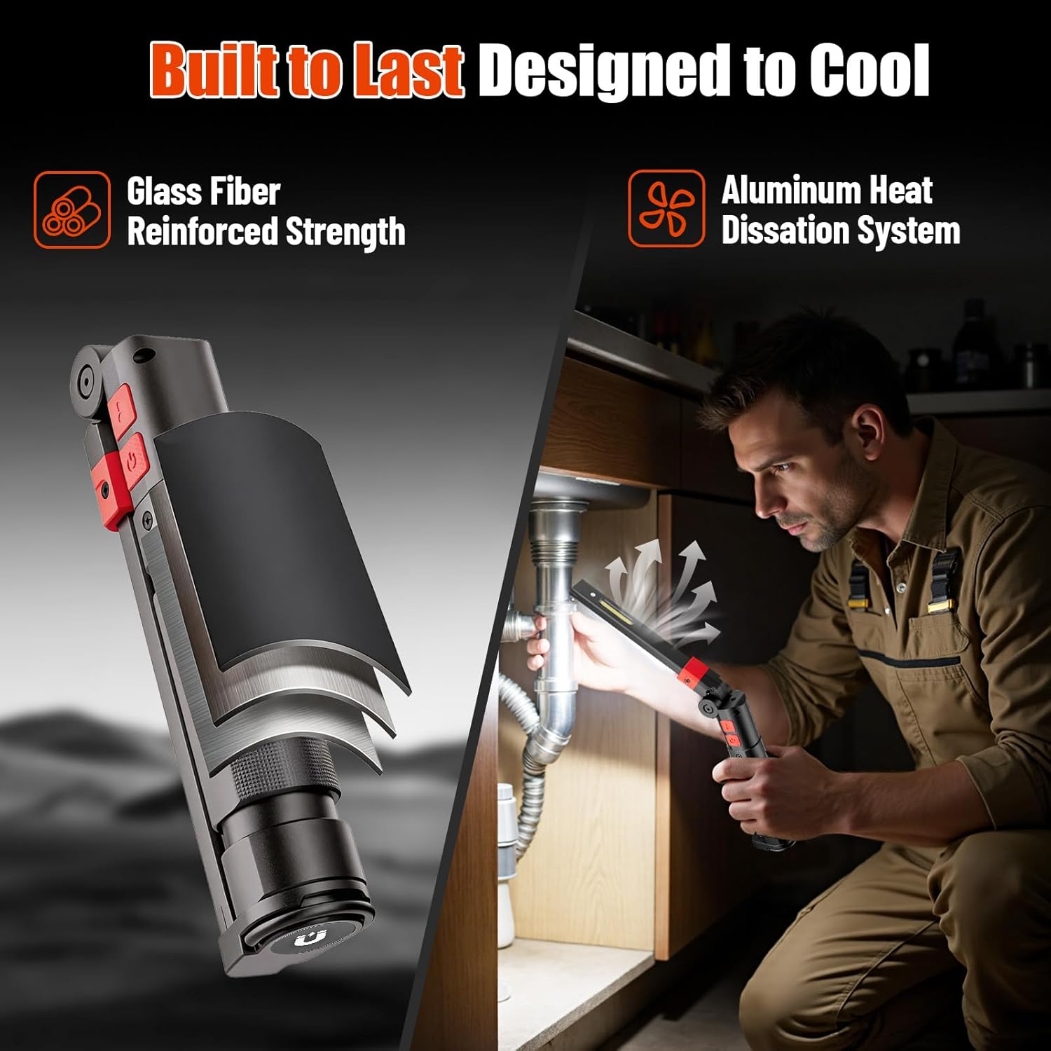 Magnetic Work Light, 1300LM Mechanic Flashlight - CRI 95+ True Color Lighting with Laser Guide, 5 Modes, 4600mAh Rotatable Foldable Rechargeable Work Light for Garage, Car Repair, Emergency