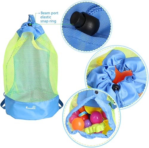 Miniatura 5 de EocuSun Bolsa de playa de malla grande duradera con cordón para la arena, mochila de playa para nadar y piscina, juguetes de pelotas